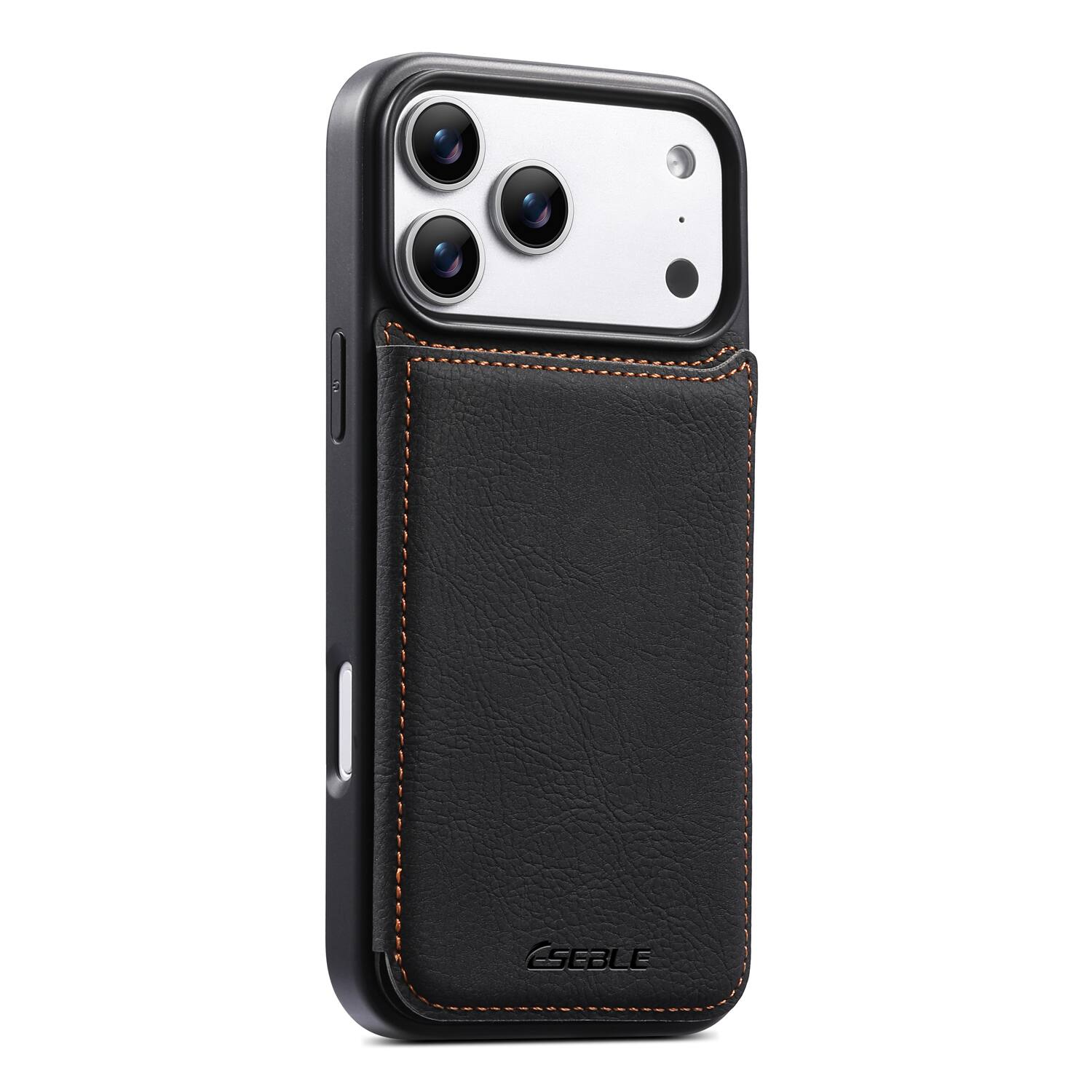 Angle. Dteck - for Apple iPhone 17 Pro Max Retro PU Leather Wallet Case,Shockproof Magnetic Closure Flip Hidden Card Slots Back Cover - Black.