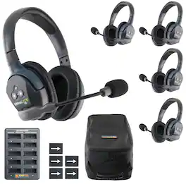 Eartec - UL5D UltraLITE Full Duplex Wireless Headset Communication for 5 Users - 5 Dual Ear Headsets
