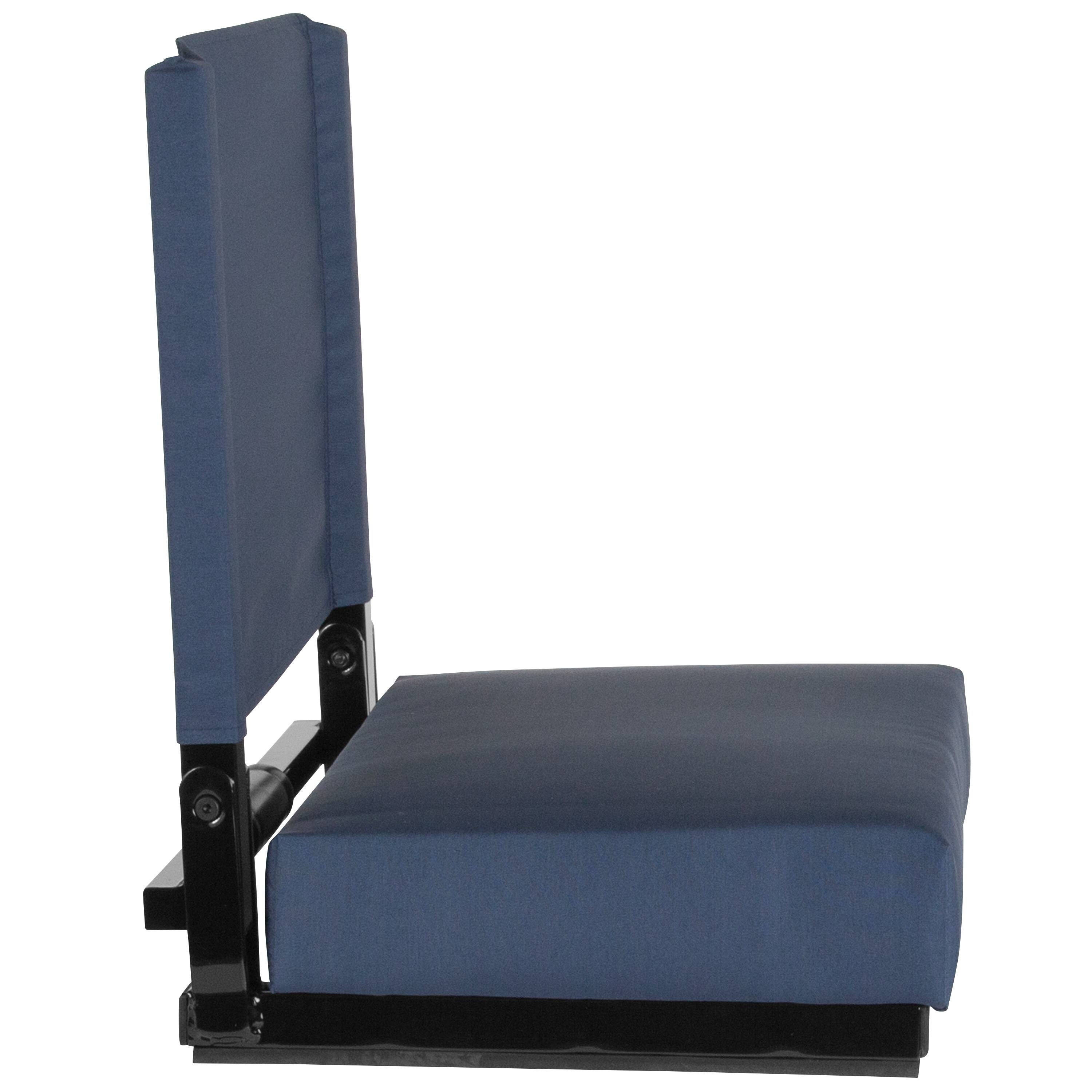 Alt View 5. Emma + Oliver - 500 lb. Rated Lightweight Stadium Chair with Handle & Ultra-Padded Seat - Navy Blue.