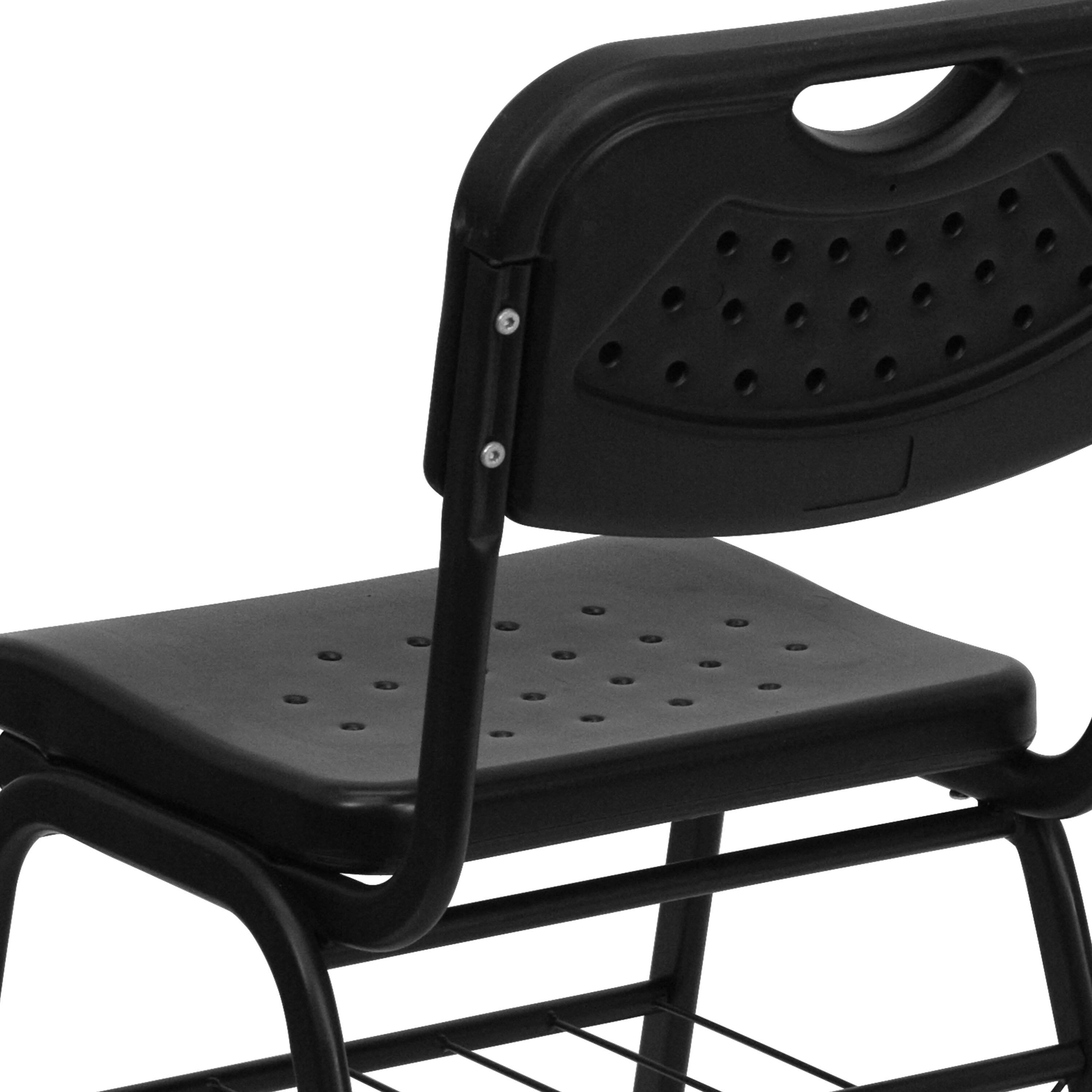 Alt View 9. Emma + Oliver - 880 lb. Capacity Plastic Chair with Book Basket - Black.
