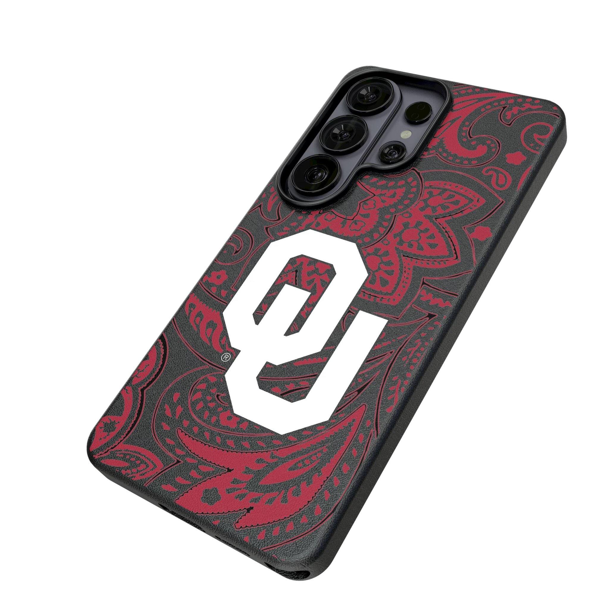 Alt View 1. Keyscaper - Oklahoma Sooners Paisley Galaxy Magnetic Bump Case - S25 Ultra - Black.
