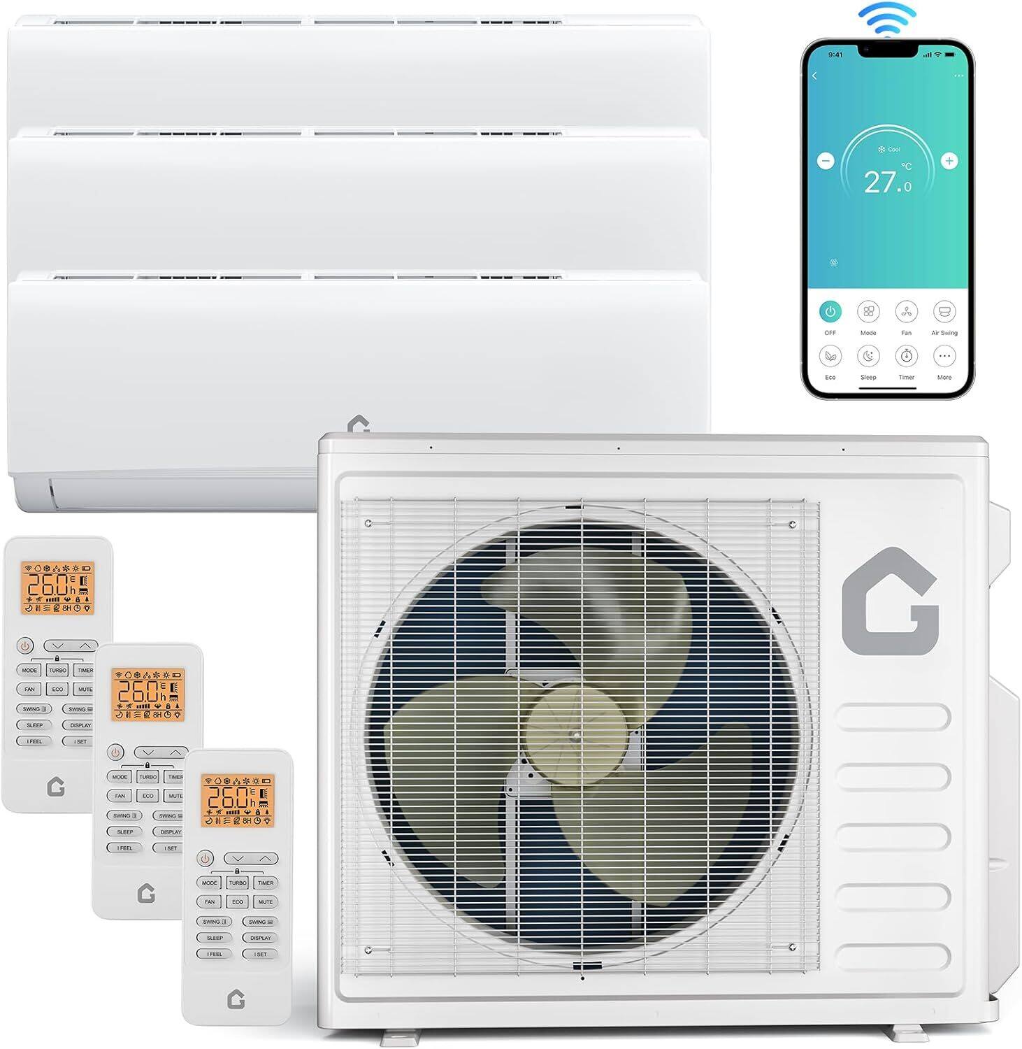 GARVEE - 20 SEER2 28000 BTU Dual Zone Mini Split Air Conditioner, 12K+12K+12K, 230V