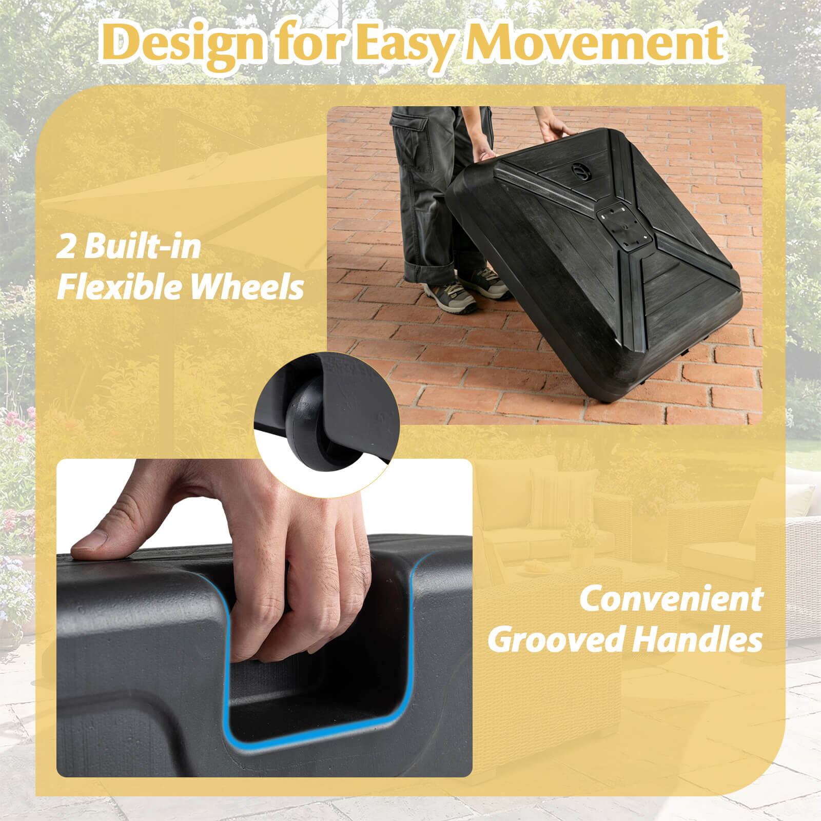 Design for Easy Movement

2 Built-in Flexible Wheels

Convenient Grooved Handles
