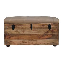 Artisan Furniture - Solid Wood Beige Buffalo hide leather Storage Trunk, Upholstered, Leather, Brown & Grey - Brown & Gret