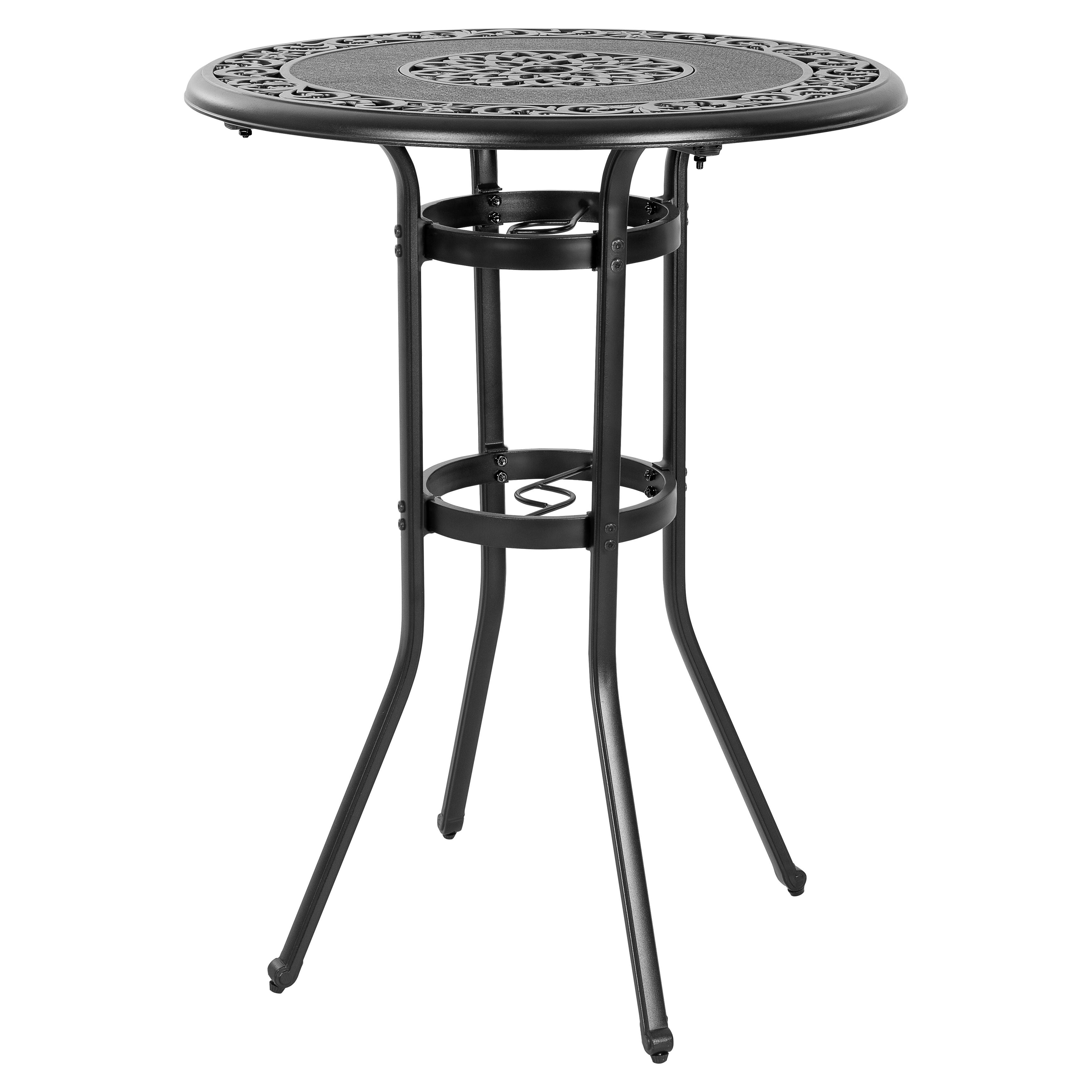 Alt View 4. Nuu Garden - Outdoor Cast Aluminum Patio Bar Table with Vintage Hollow Tabletop, Umbrella Hole - Black.