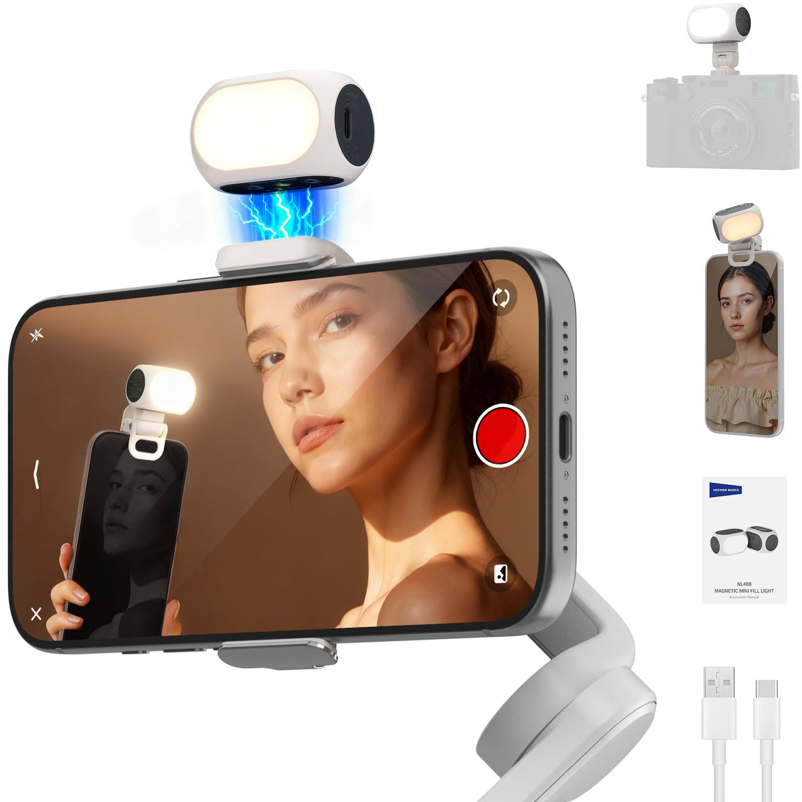 Front. Neewer - Magnetic Selfie Fill Light with Clip/Cold Shoe - for iPhone, DJI Osmo & Gimbal Video Recording.