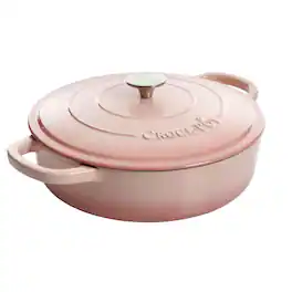 Crock-Pot - Crock Pot Artisan 5 Quart Round Enameled Cast Iron Braiser Pan with Self Basting Lid - Blush Pink
