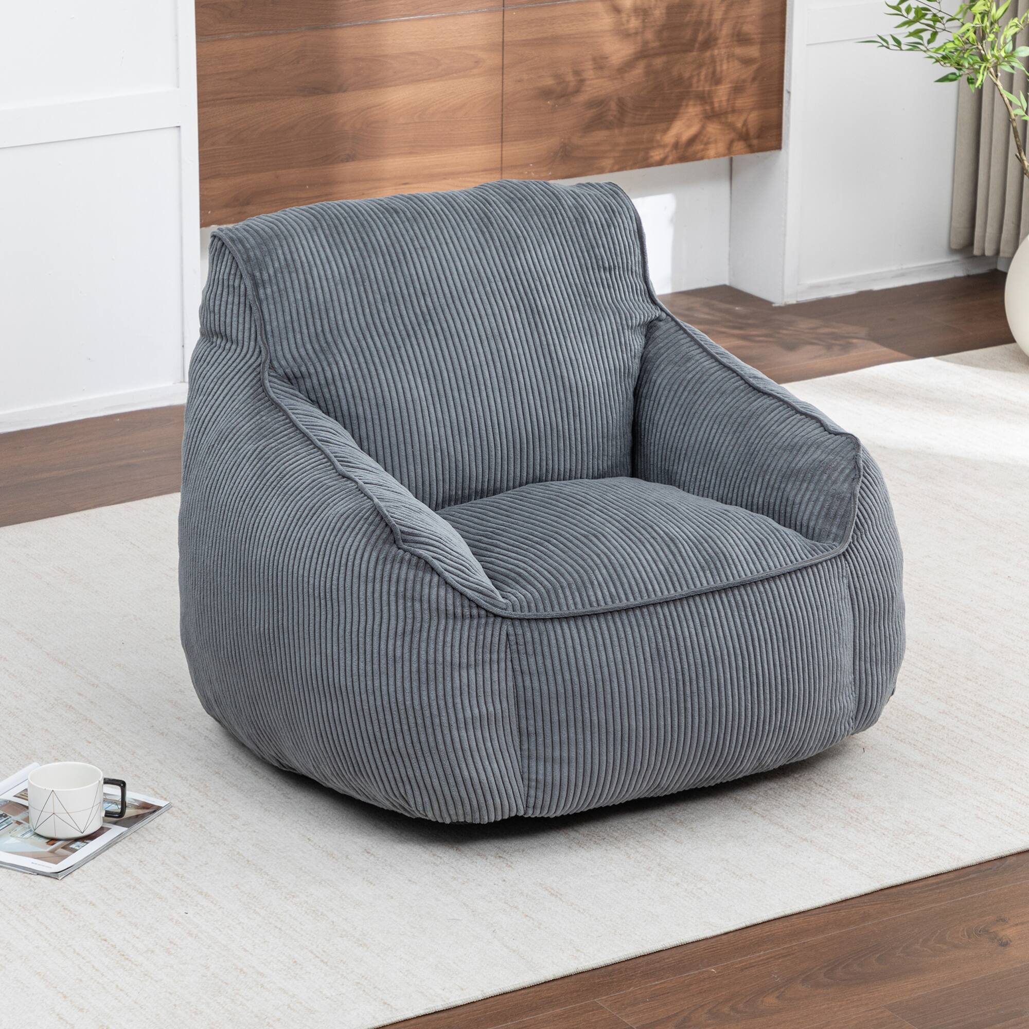 Alt View 1. GOODSILO - Large Corduroy Bean Bag Sofa Chair with Armrests and Included Filler for Living Room and Bedroom - Dark Gray.