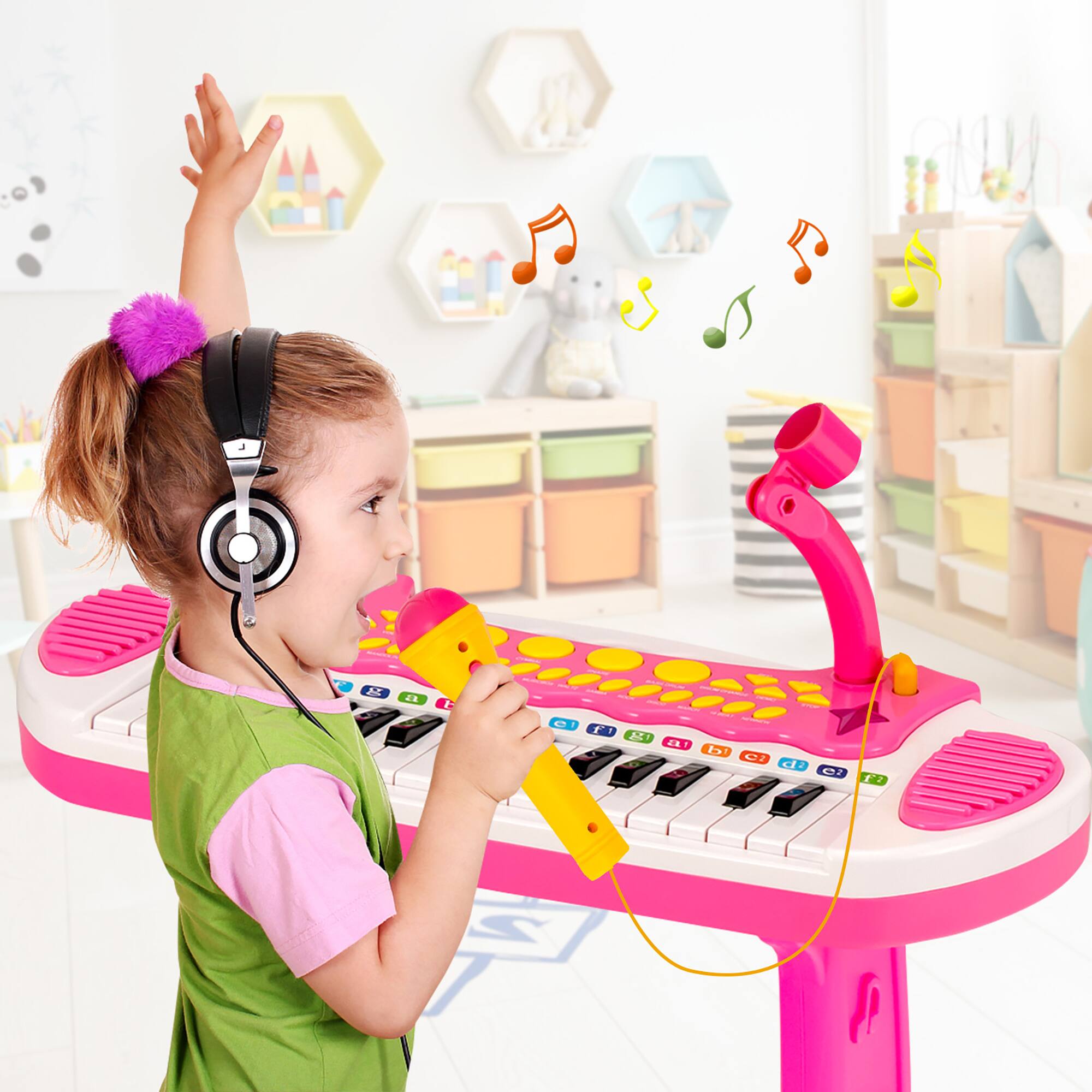 Alt View 12. Costway - 31 Key Kids Piano Keyboard Toy Toddler Musical Instrument with Microphone - Pink.