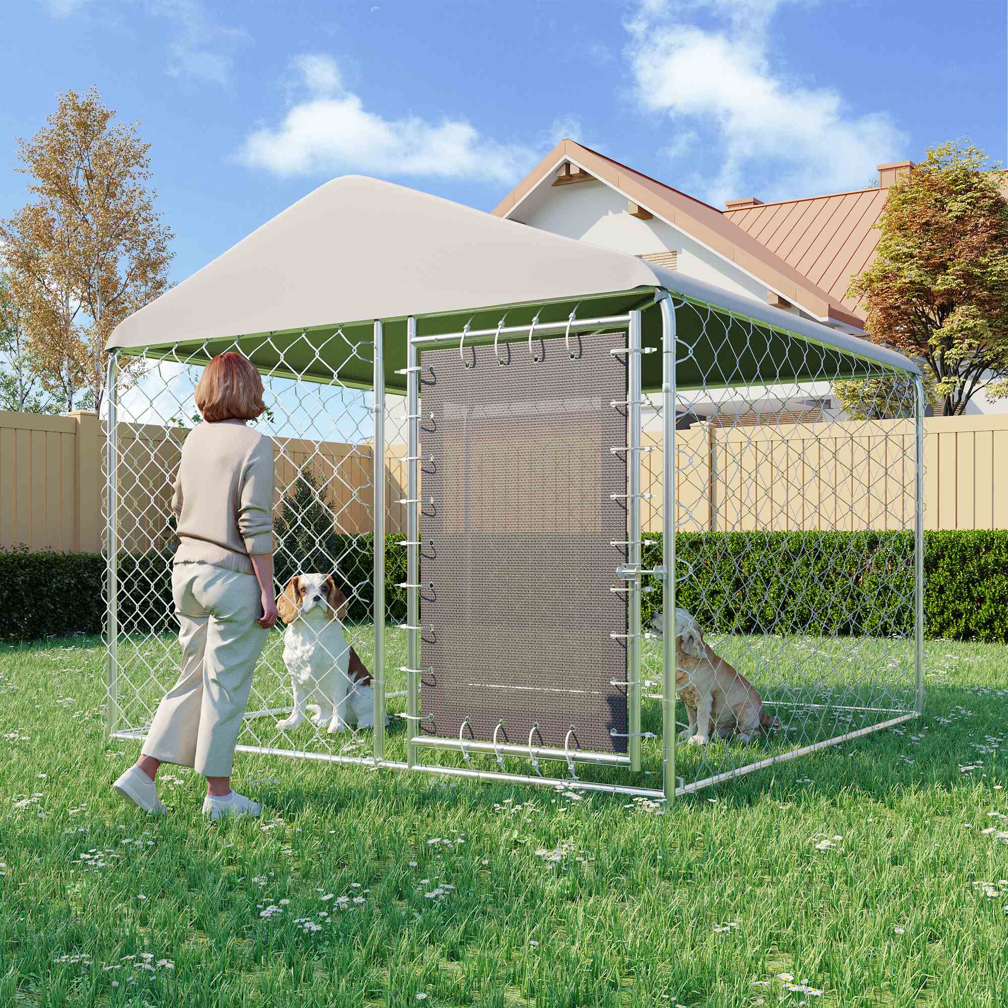 Alt View 7. U-HOMY - Heavy Duty Outdoor Dog Kennel with Waterproof UV-Resistant Cover, Large Pet Playpen with Rotating Feeding Door.