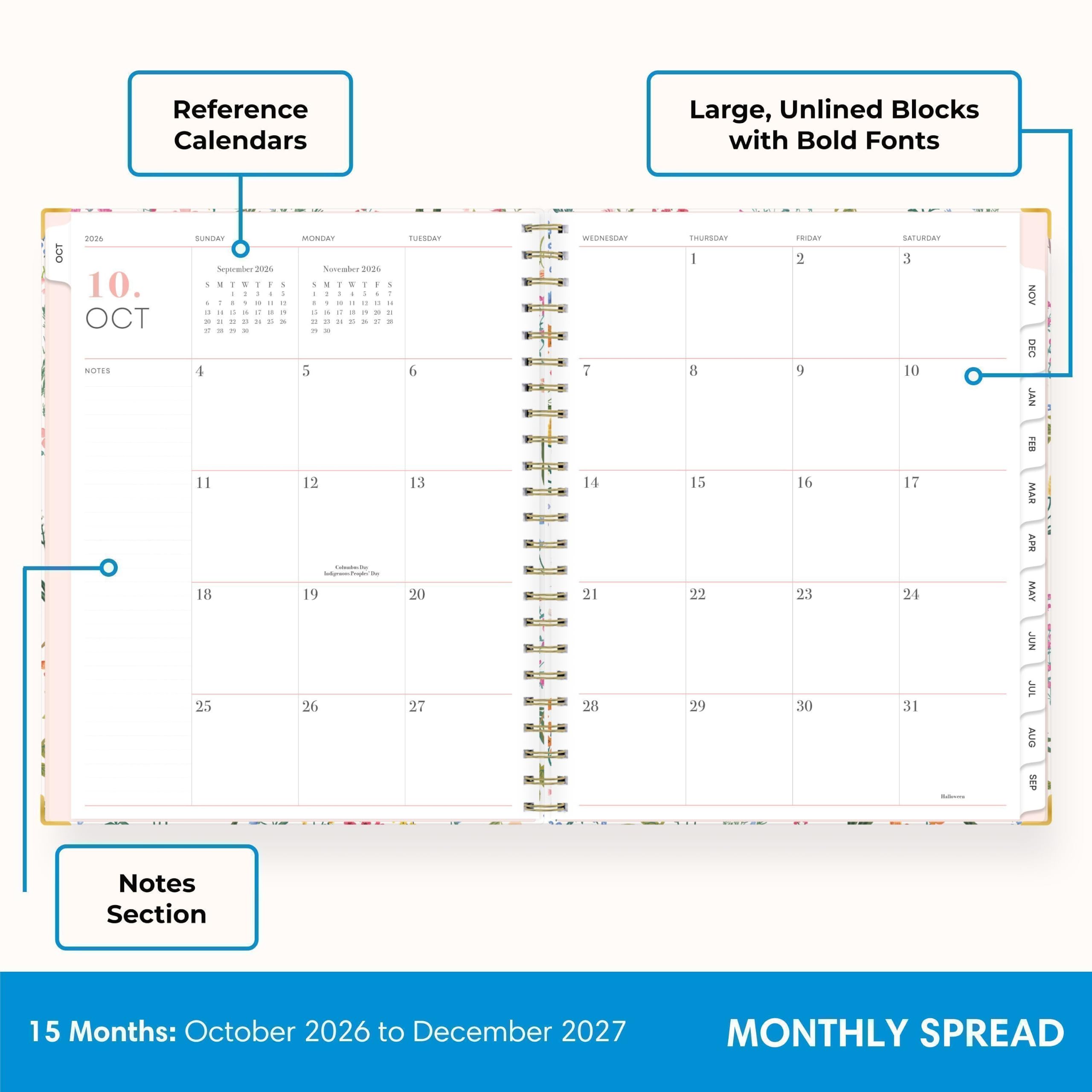 Reference Calendars

Large, Unlined Blocks with Bold Fonts

OCT
2026 10. OCT NOTES
SUNDAY September 2026 1 V I 5 T I I 1 : / I I 1 : 1 D 3 : 11 b a 2. 3 11 21 5 4 11 18 25
MONDAY November 2026 ! if 1 To T F I I : 1 I I i I 1 " 14 a 14 14 C a :) 70 it 21 of > :] = 5 12 Calculed Inform 19 26
TUESDAY 6 13 20 27
WEDNESDAY 7 14 21 28
THURSDAY 1 8 15 22 29
FRIDAY 2 9 16 23 30
SATURDAY 3 10 17 24 31

NOV DEG JAN FEB MAR APR MAY JUN JUL AUG SEP

