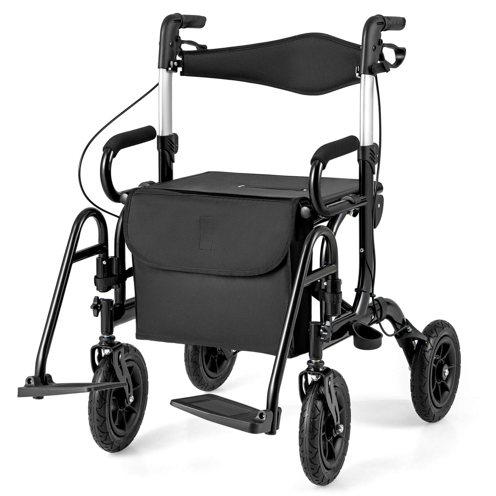 Costway - 2-in-1 Rollator Walker for Seniors with Seat 9" Pneumatic Tires for All Terrain - Black