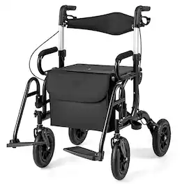 Costway - 2-in-1 Rollator Walker for Seniors with Seat 9" Pneumatic Tires for All Terrain - Black