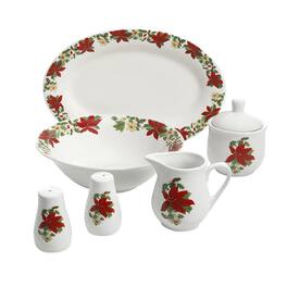 Gibson - Perfect for Holidays Poinsettia 7 Piece Porcelain Serving Set - Red