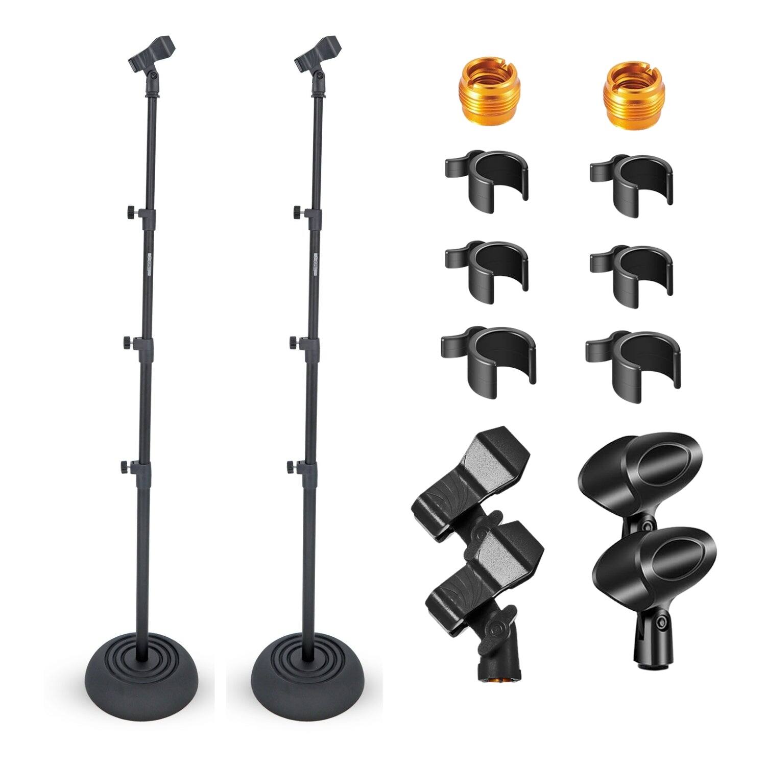 Front. 5 CORE - 5Core Mic Stand Pair Floor Adjustable Universal Heavy Duty Microphone Stands Round Base-3T 2PCS - Black.