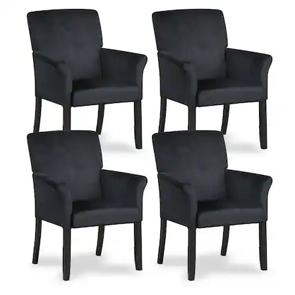 Front. Gymax - Gymax Set of 4 Arm Chair Guest Chair Home Office w/ Wooden Legs Black - Black.