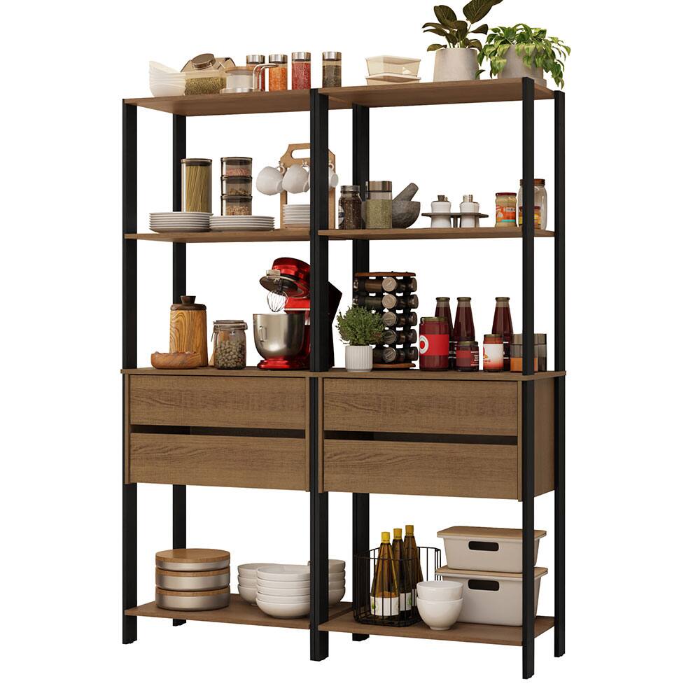 Front. Madesa - Madesa Kitchen Pantry Storage Rack with 4 Drawers and Open Shelves 55"L Multiuse Cabinet for Kitchen - Black/Brown - Brown.