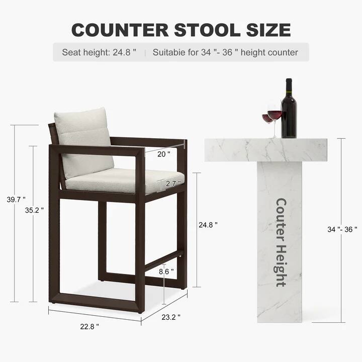 COUNTER STOOL SIZE  
Seat height: 24.8"  
Suitable for 34" - 36" height counter  

- Seat height: 24.8"  
- Back height: 39.7"  
- Width: 22.8"  
- Depth: 23.2"  
- Armrest height: 35.2"  
- Armrest width: 20"  
- Armrest depth: 2.7"  
- Seat depth: 8.6"  

Counter Height: 34" - 36"