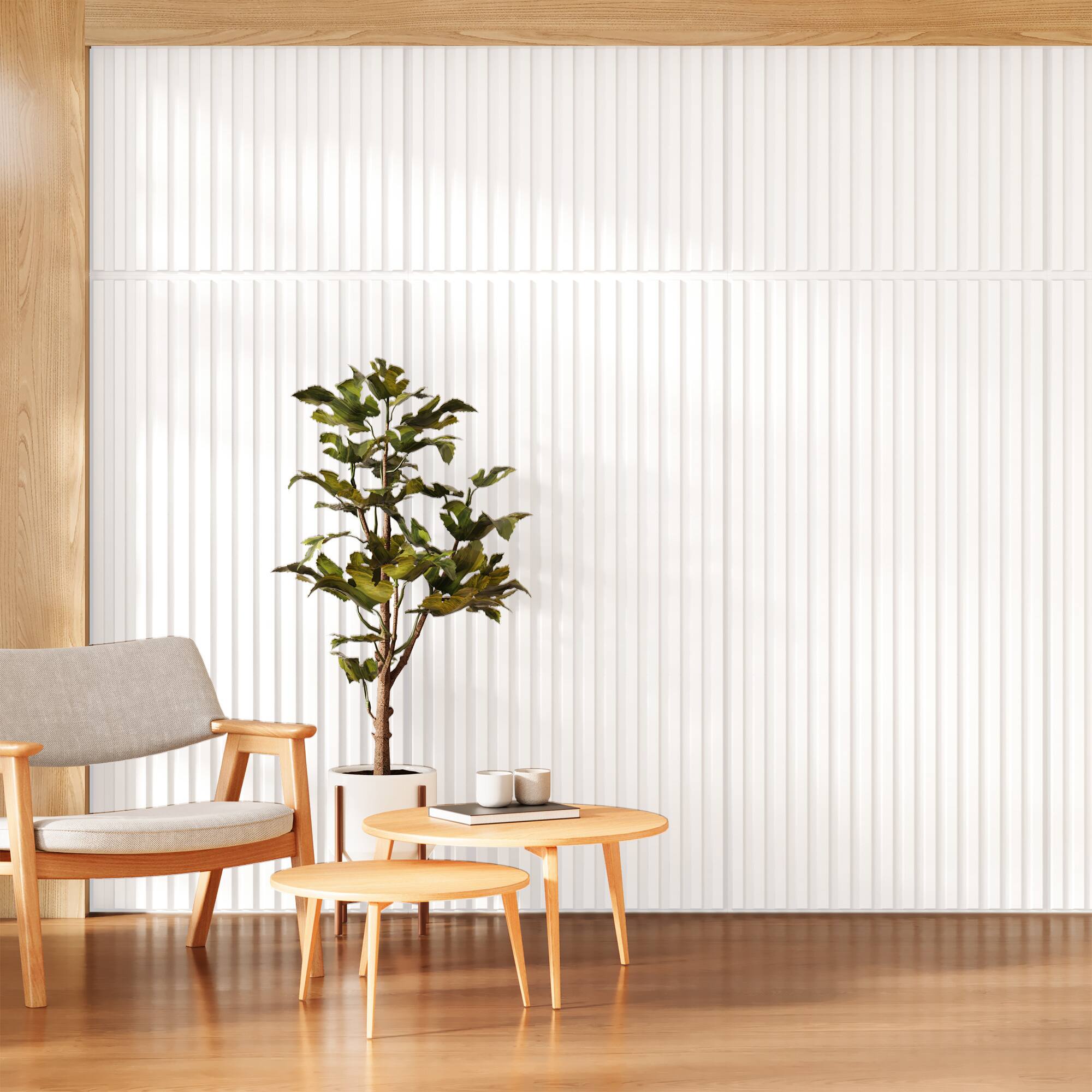 Back. LOVMOR - PVC Slat Wall Panel, 2x4 Feet 3D Fluted Textured Panel White(24-Pack, 192 Sq.ft) - White.