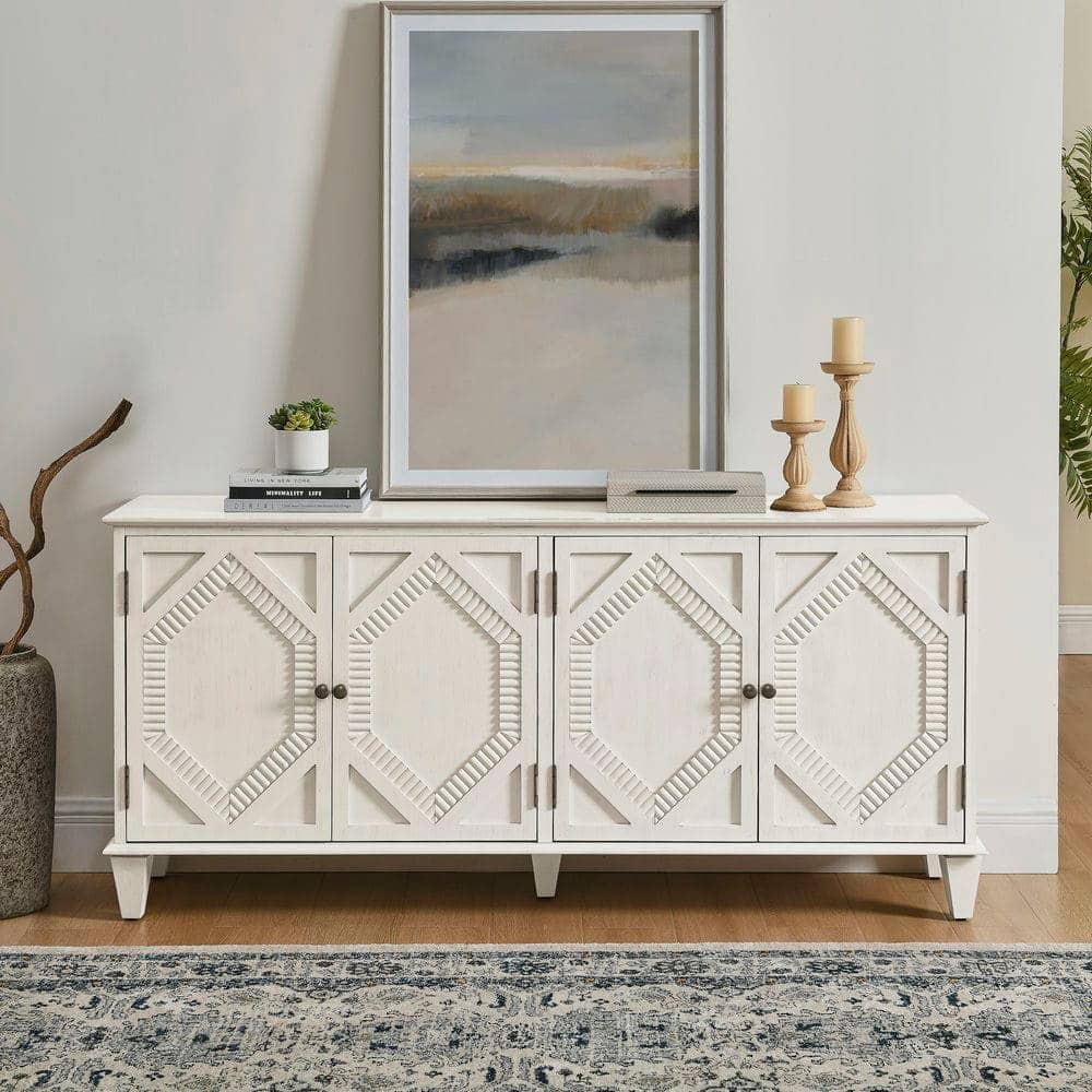 Kadyn - 65.2" Mid Century Modern Sideboard Buffet Cabinet, Accent Coffee Bar Wine Bar Storage Cabinet - White