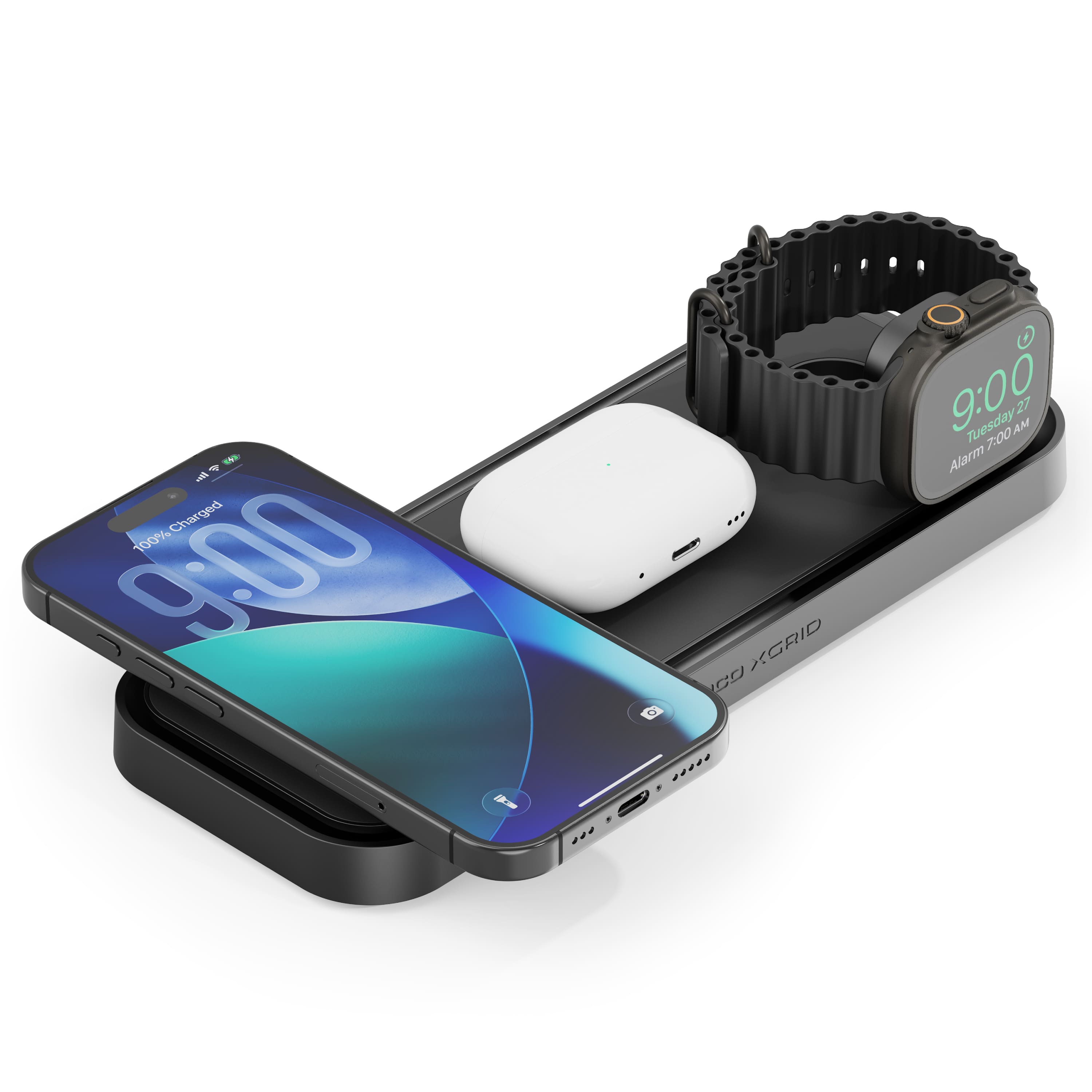 NOCO - XGrid XDP3: 3-in-1 Wireless Charging Pad – 25W Charging Station for iPhone, Apple Watch, and AirPods - Black