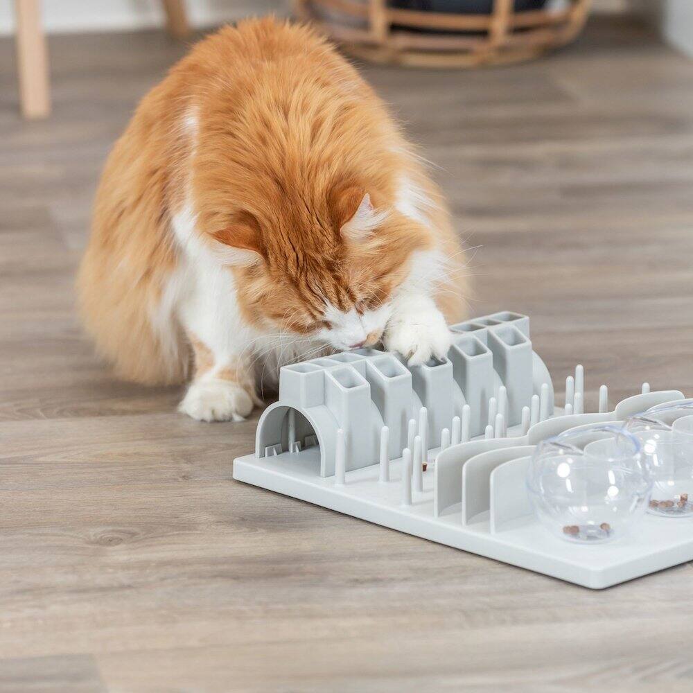 Angle. TRIXIE - Fun Board XXL Strategy Game for Cats, Treat Puzzle Toy, Interactive Play, White - Gray.