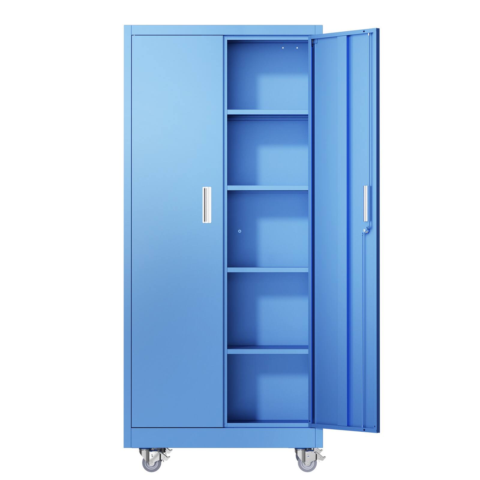 Alt View 3. Winado - Metal Storage Cabinet with 2 Doors, 4 Adjustable Shelves, 750 lbs Capacity, 360° Swivel Wheels for Garage, Office, Home - Blue.