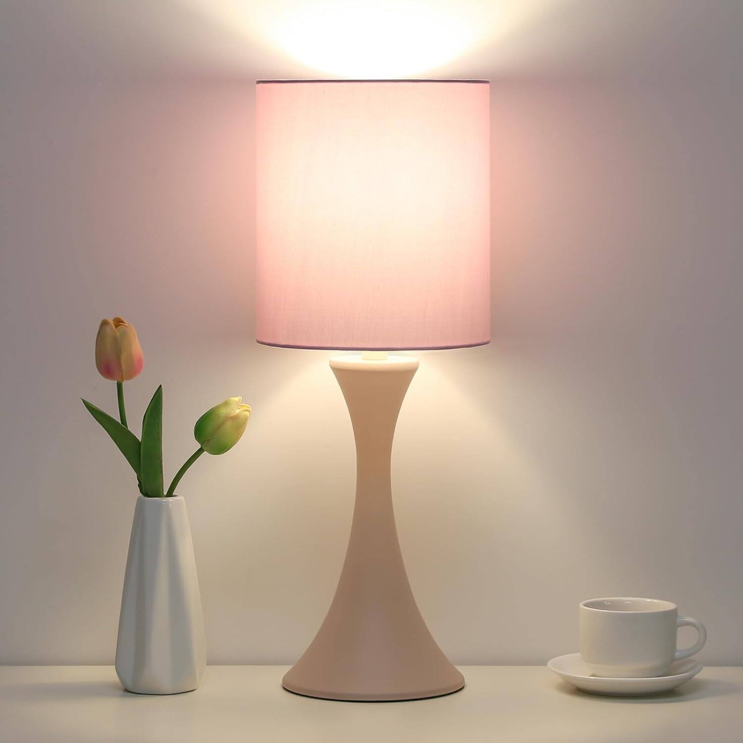 FINEAK - Modern Dimmable Touch Control Bedside Lamp with LED Bulb - Pink