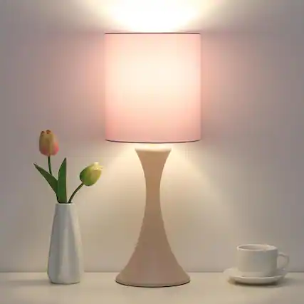 Front. FINEAK - Modern Dimmable Touch Control Bedside Lamp with LED Bulb - Pink.