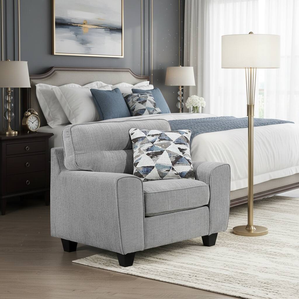 Alt View 4. Forest'nSky - Durable Chenille Fabric Accent Chair with Decorative Pillow, Modern Living Room Armchair with Plush Cushion,Gray - Gray.