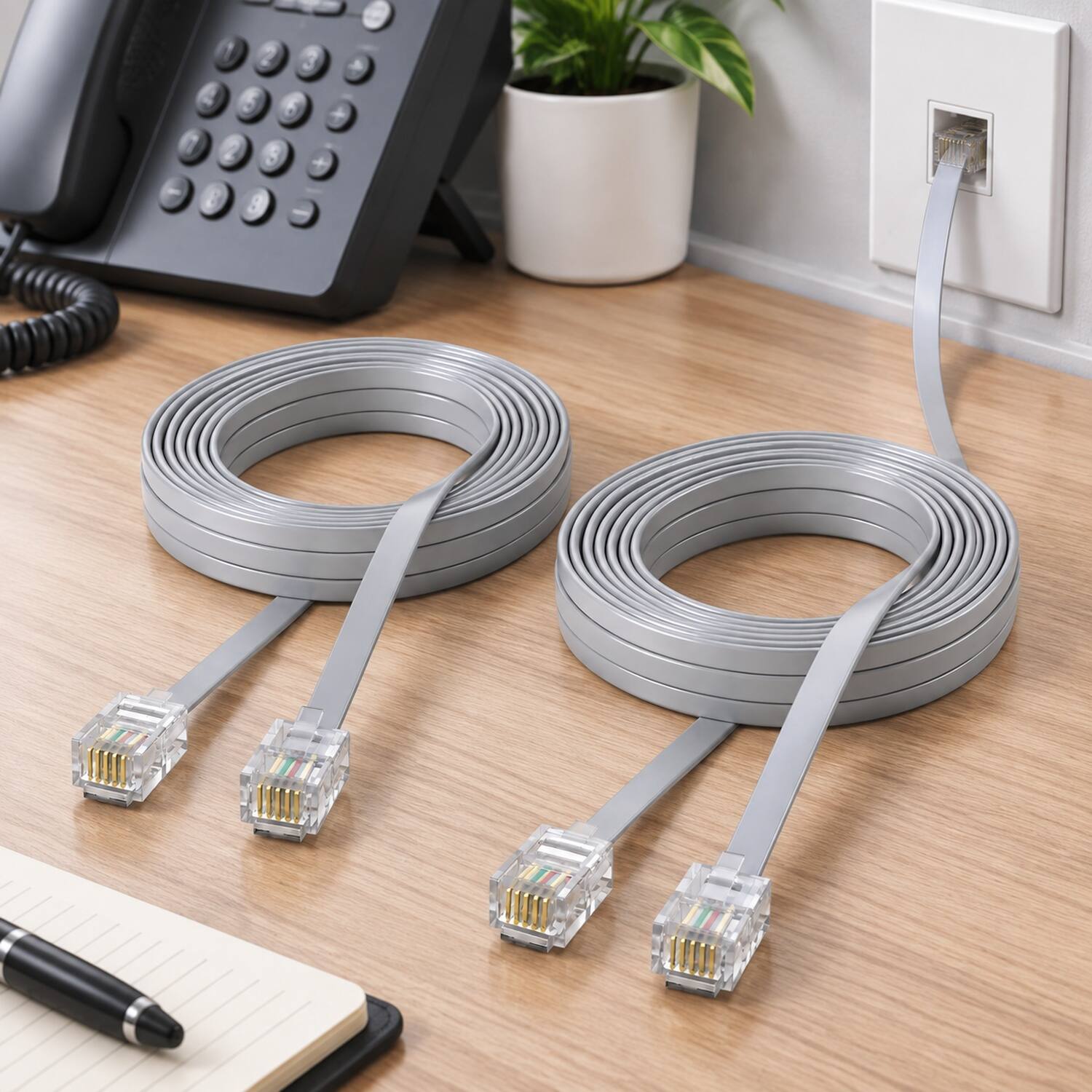 Left. Sanoxy - SANOXY Cables and Adapters; 2 Pack of 7ft RJ11 6P4C Reverse Modular Cable - Gray.