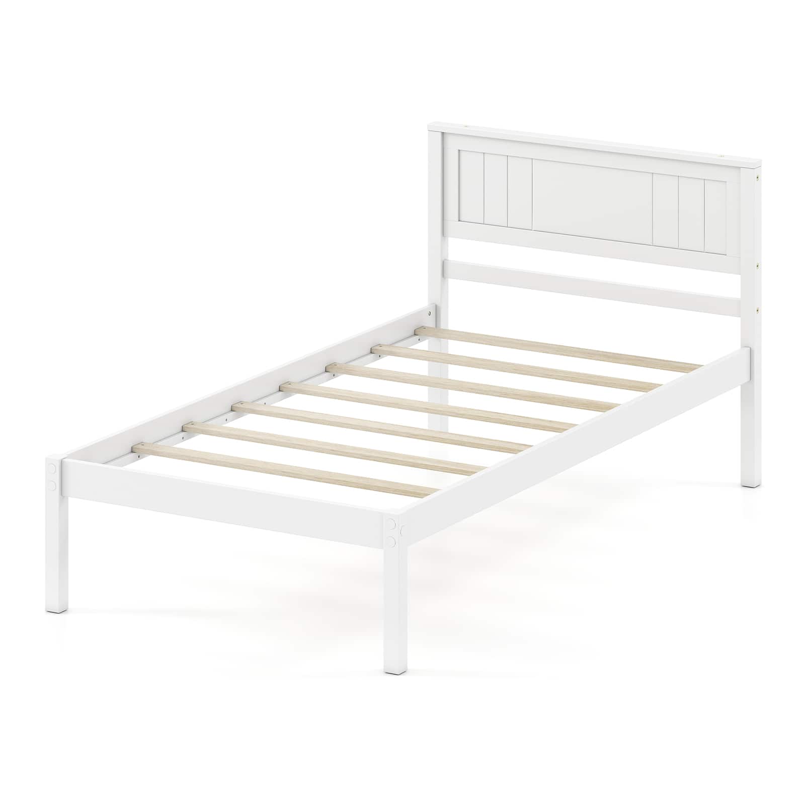 Costway - Twin Size Wooden Platform Bed Frame with Headboard Mattress Foundation - White