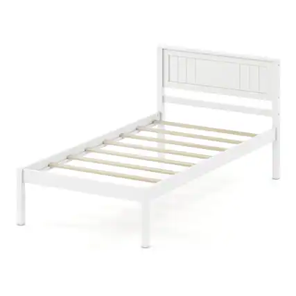 Front. Costway - Costway Twin Size Wooden Platform Bed Frame with Headboard Mattress Foundation - White.
