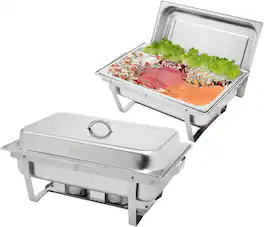 Winado - 2 Pack 8 Qt Chafing Dishes Buffet Set with Food Pan, Water Pan, Fuel Holder, Folding Frame Stand for Banquets Breakfast - Silver