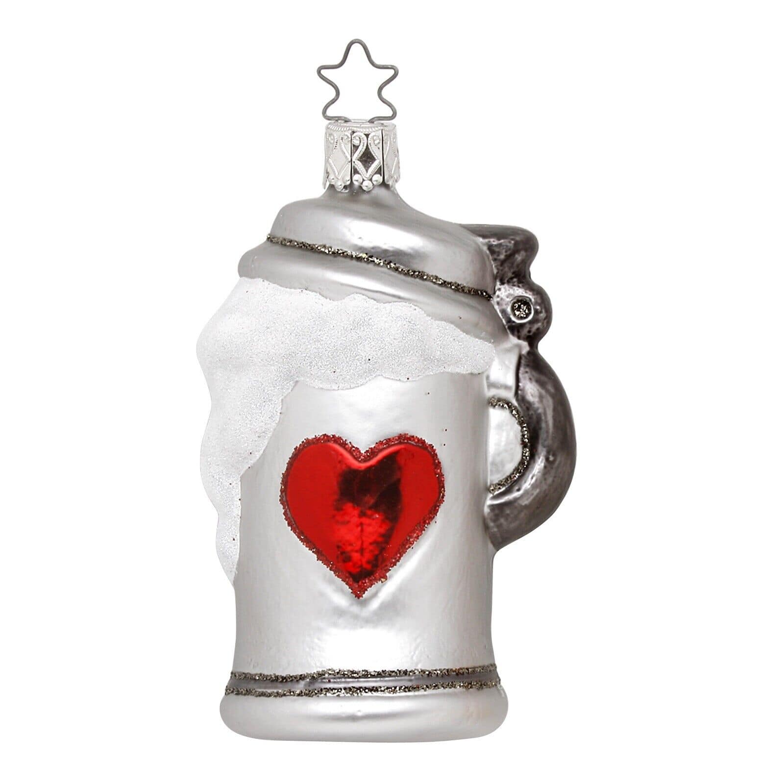 Inge Glas - Beer Lover Stein German Glass Christmas Tree Ornament FREE BOX - Silver