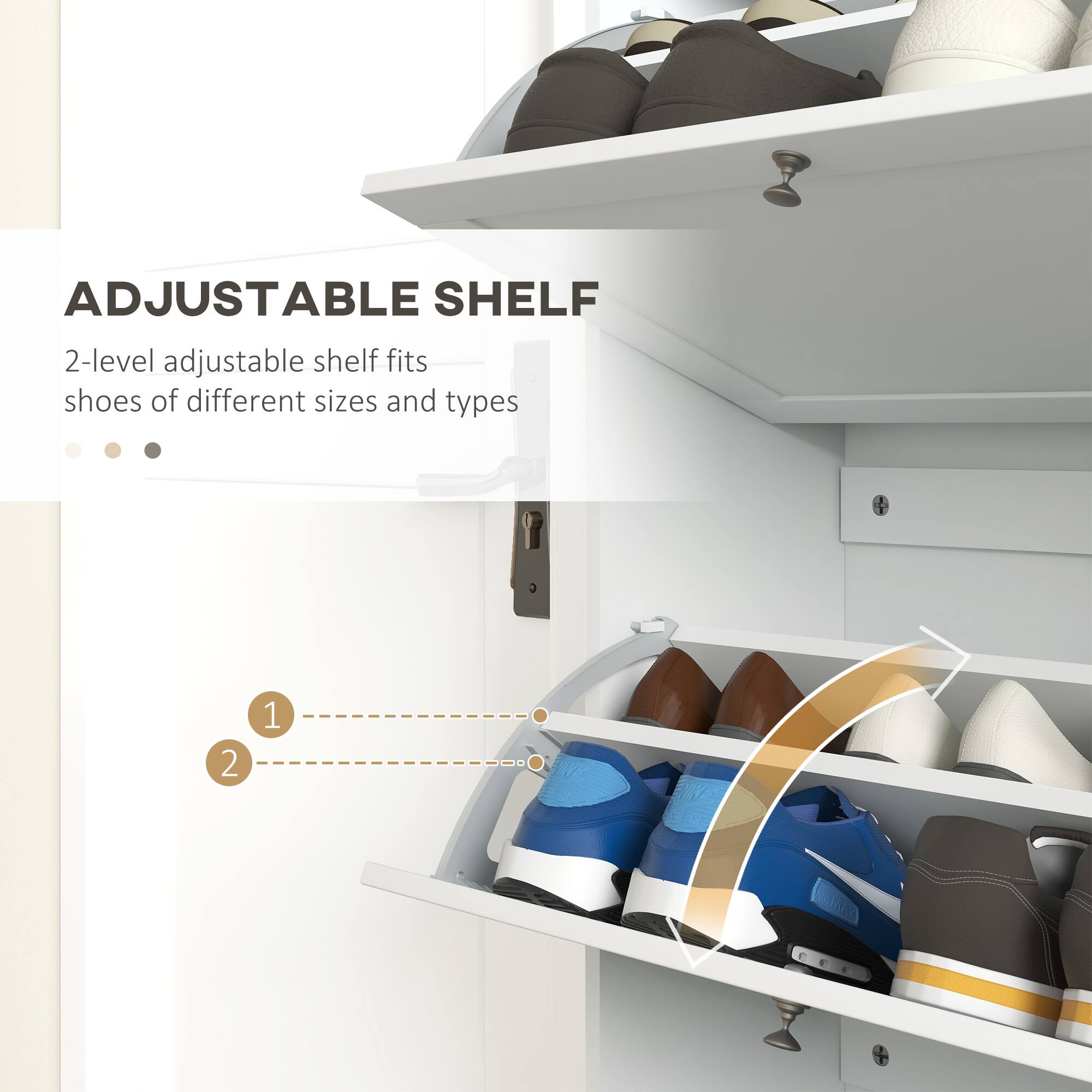 ADJUSTABLE SHELF 2-level adjustable shelf fits shoes of different sizes and types 1 2