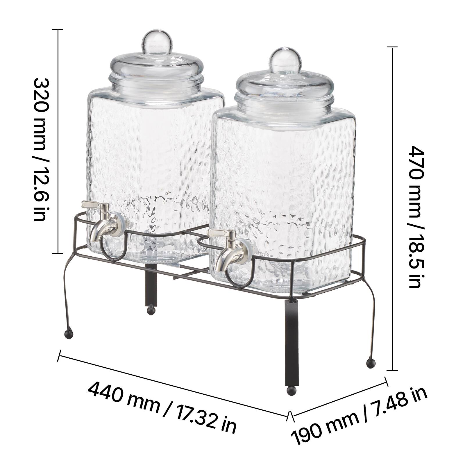 VEVOR - Beverage Dispenser, 2 Pack 1.5 Gallon Drink Dispensers for Parties, Glass Juice Dispenser with Metal Stand - Transparent - Thumbnail 5
