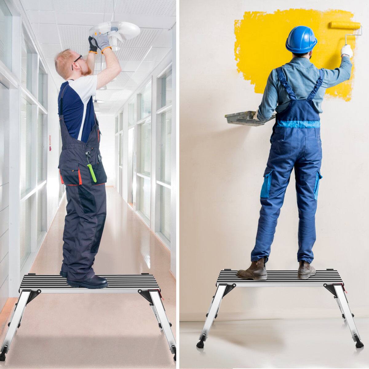 Alt View 3. Costway - Goplus 330lbs Aluminum Step Stool Folding Bench Work Platform Non-slip Drywall Ladder - Silver.