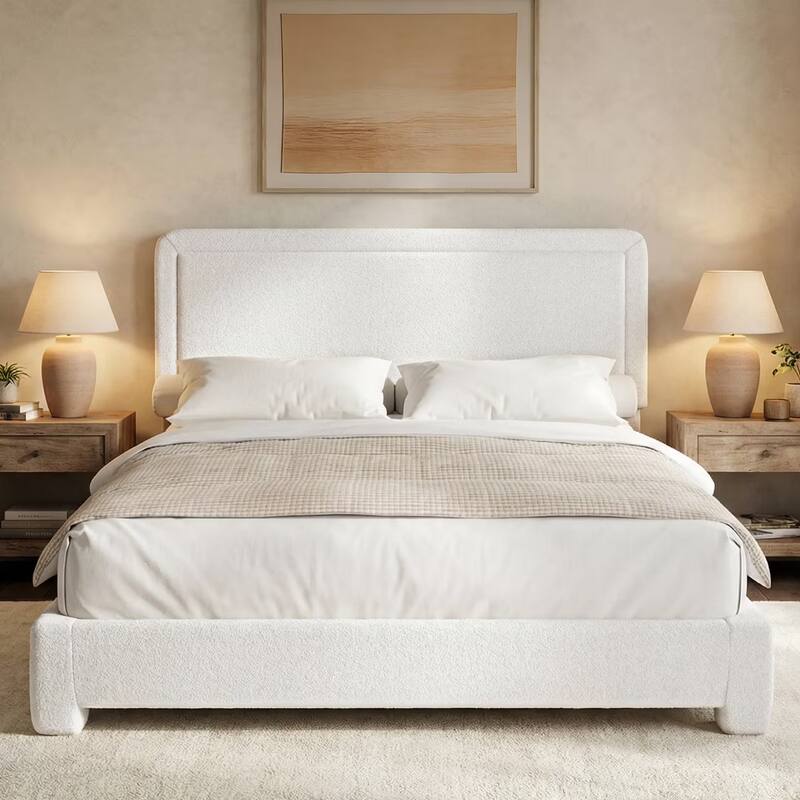 Front. Dyonery - Dyonery King-size bed frame, modern White bed frame with adjustable headboard, rounded soft corners,easy assembly. - White.