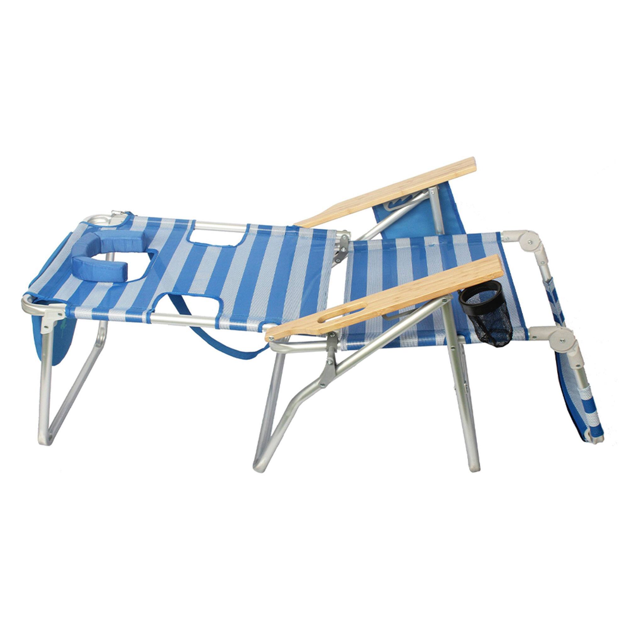 Alt View 7. Ostrich - Ostrich Altitude 3N1 High Back Outdoor Beach Lounge Chair with Footrest, Stripe - Blue/White Stripe.