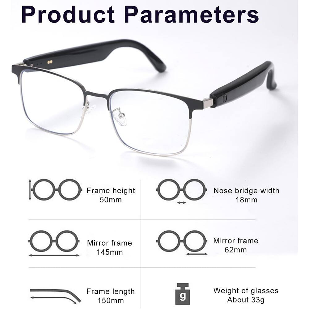 Product Parameters

- Frame height: 50mm
- Nose bridge width: 18mm
- Mirror frame: 145mm
- Mirror frame: 62mm
- Frame length: 150mm
- Weight of glasses: About 33g
