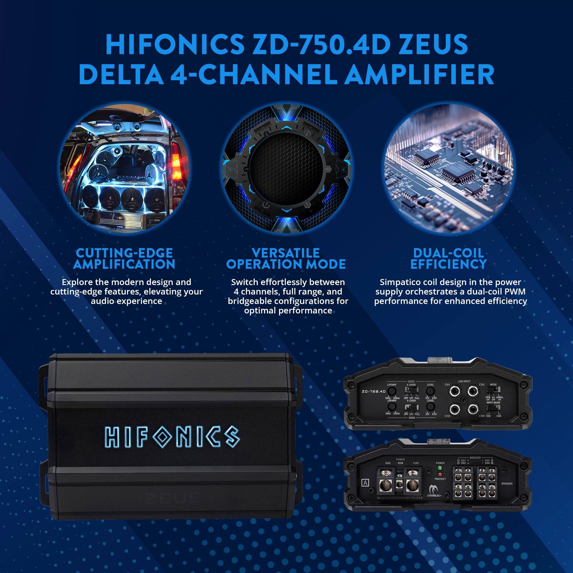 Hifonics Zeus Delta 750 Watt 4 Channel Mobile Car Amplifier, ZD