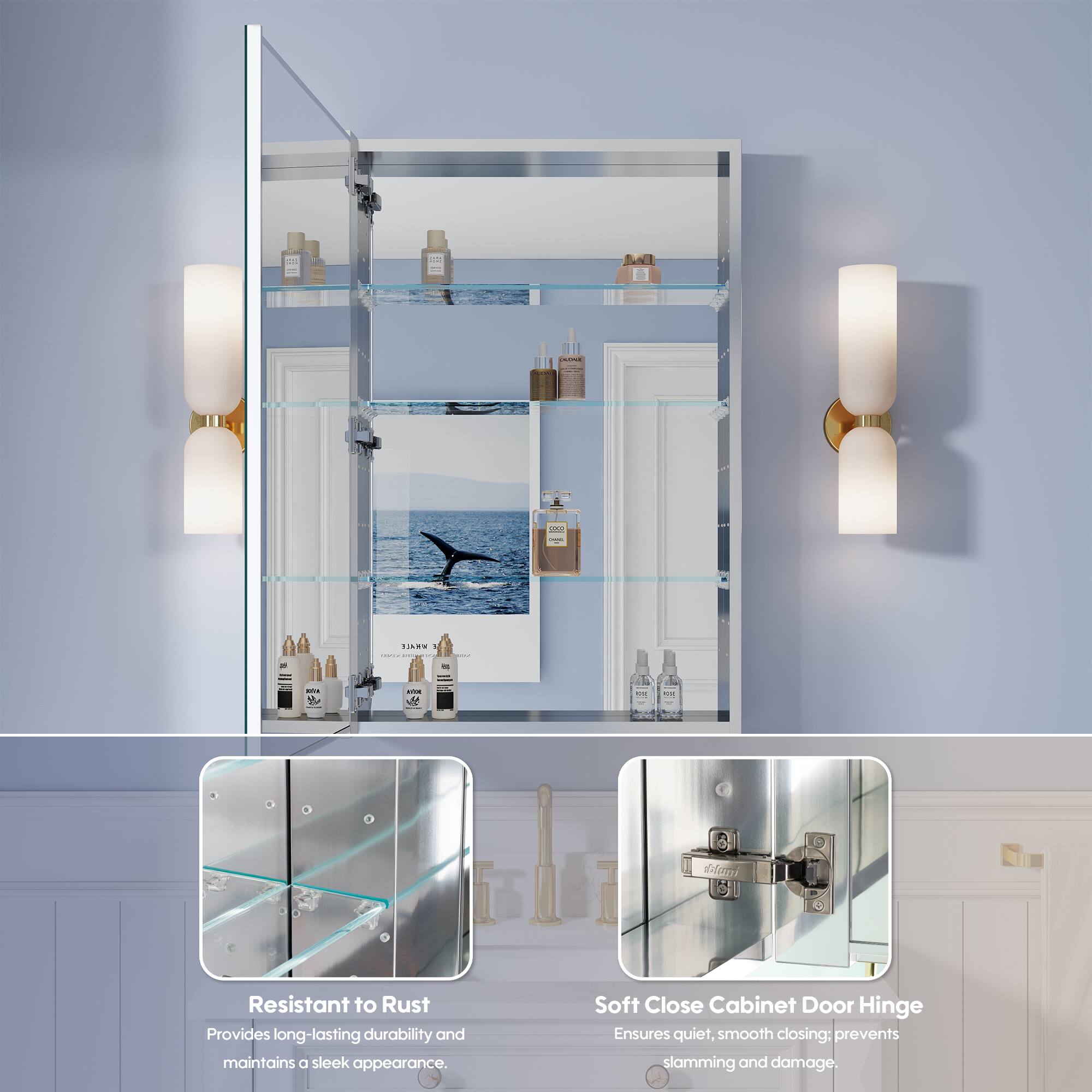 - - A - ... | - - Y - de -  f0i 6 4

Resistant to Rust
Provides long-lasting durability and maintains a sleek appearance.

Soft Close Cabinet Door Hinge
Ensures quiet, smooth closing; prevents slamming and damage.