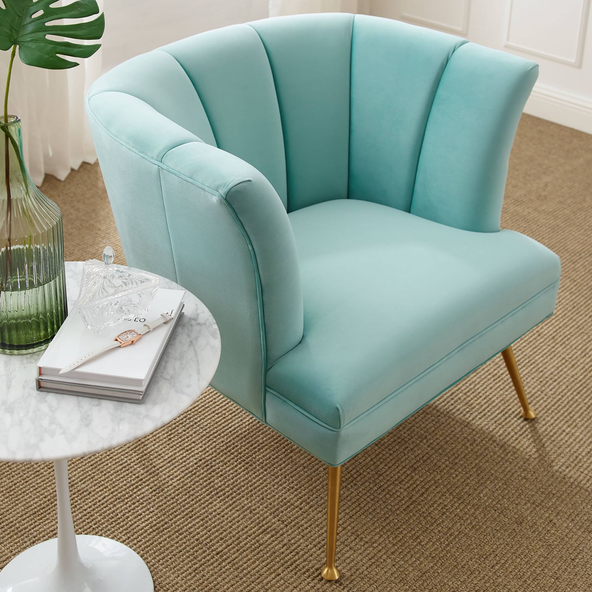 Back. Modway - Veronica Channel Tufted Performance Velvet Armchair by Modway - Mint.