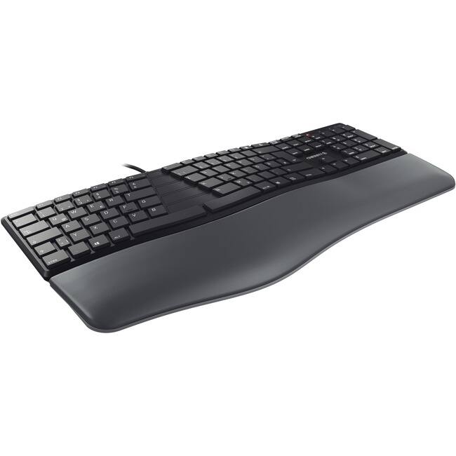 Front. CHERRY - CHERRY ERGO KC 4500 Keyboard - Full Size - Black - Padded Nonremoveable Palm Rest - Black.
