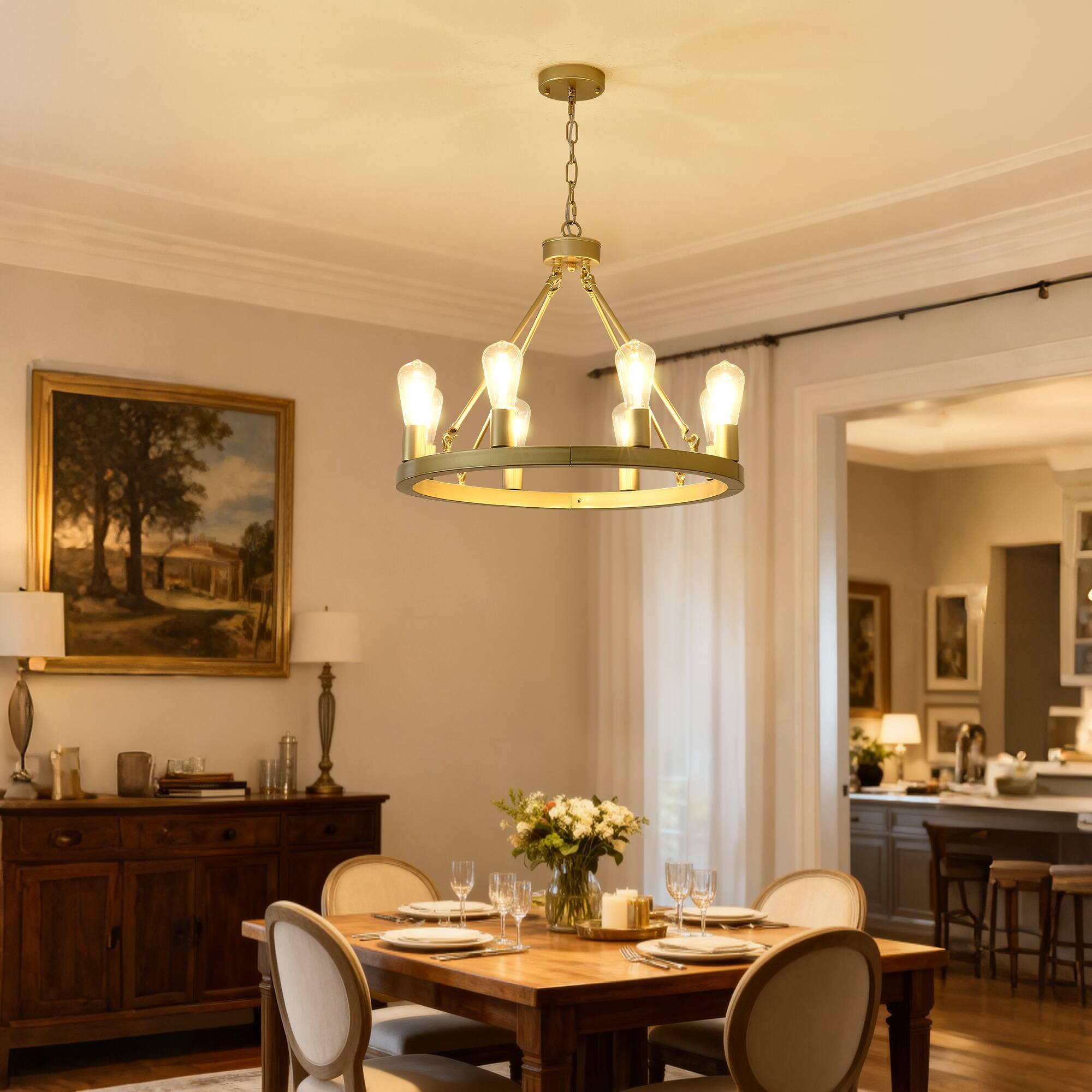 Alt View 3. Boyel Living - 8 Light No Bulbs Gold Wagon Wheel Chandelier with Light E26.