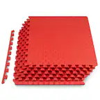 Front. ProsourceFit - ProsourceFit Checkered Exercise Puzzle Mat 1/2-in, 24 Sq Ft - 6 Tiles - Red.