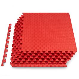 ProsourceFit - Checkered Exercise Puzzle Mat 1/2-in, 24 Sq Ft - 6 Tiles - Red