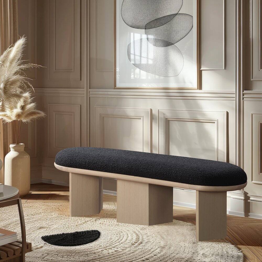 Alt View 1. Meridian Furniture - Wilshire Black Boucle Fabric Bench - Black.