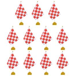 Unique Bargains - 12pcs 12" R/W Checkered Table Flag for Racing/Sport Party, White Plastic Stick & Gold Square Base - Red and White Flag, Gold Base